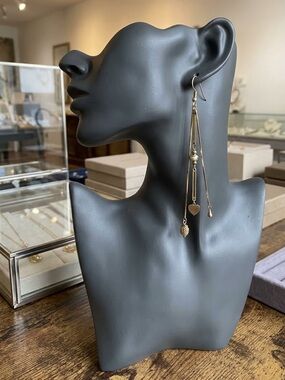 Vintage multi-strand yellow gold heart pinecone freshwater pearl earrings 14K